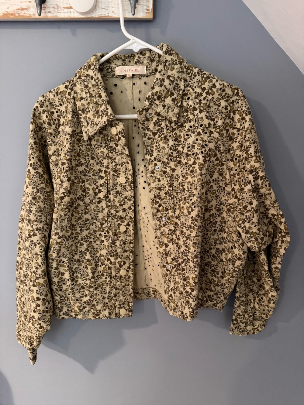 Solitaire Beige Floral Print Jean Jacket